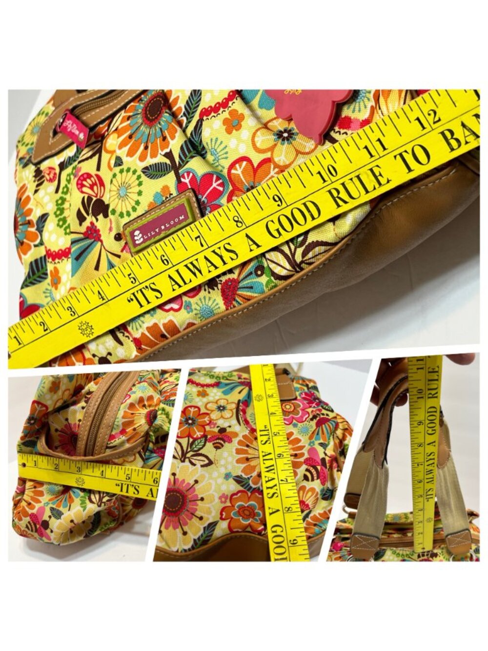 Lily Bloom Floral Bee Tote Bag Busy Bee Recycled Polyester Vinyl Trim Boho Y2K - Picture 7 of 16